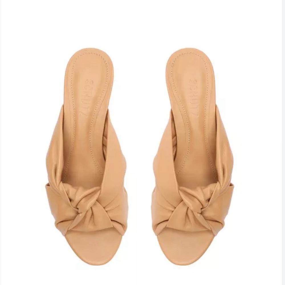 Schutz Mindy Mid Block Nappa Leather Heel in Honey Beige Size 8 NWOT